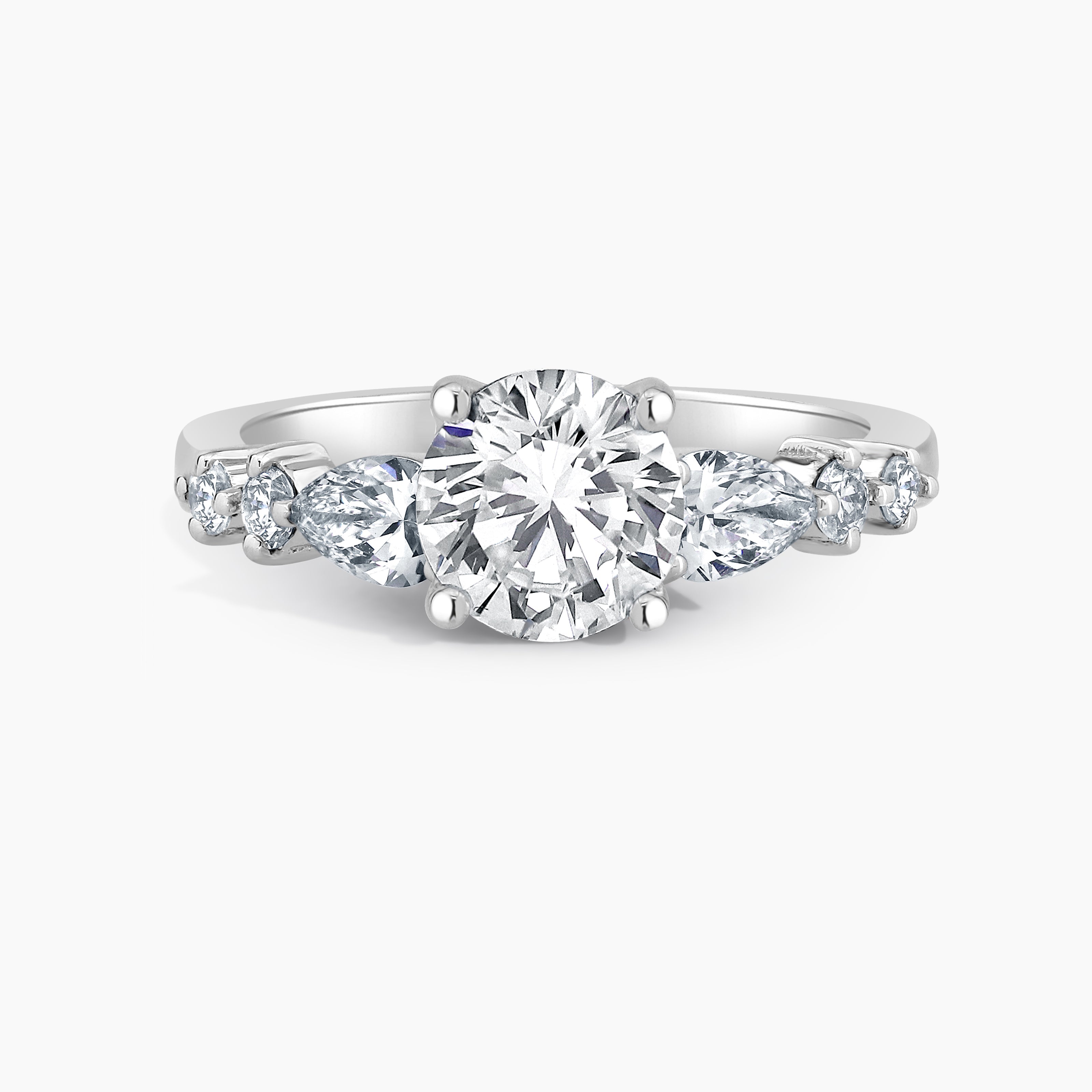 Round Diamond Engagement Ring With Pear And Round Diamond Accents