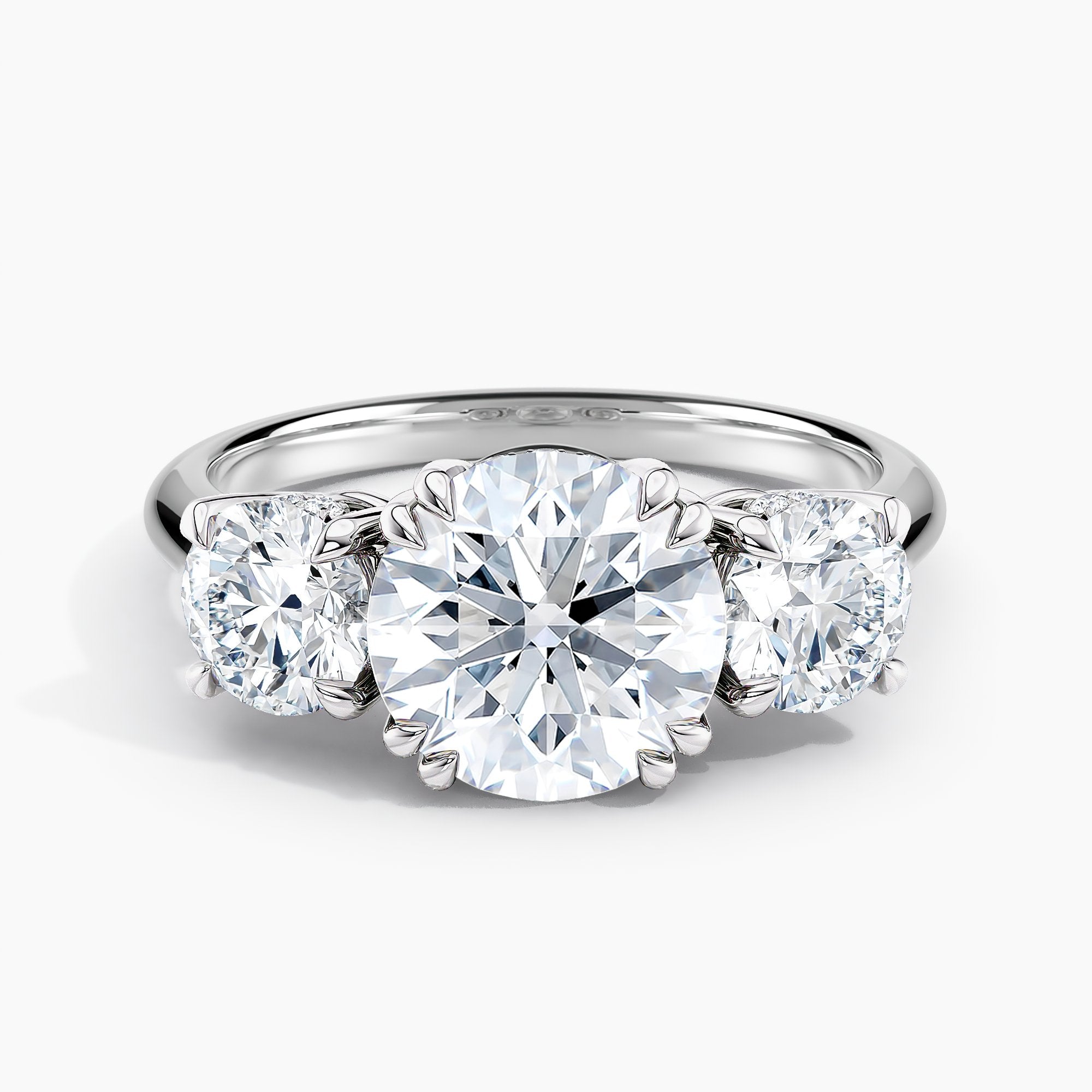 Round Diamond Three Stone Engagement Ring