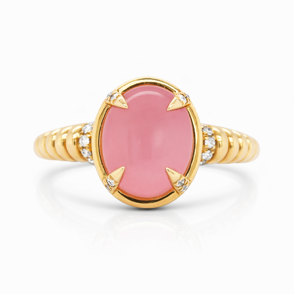 14K Yellow Gold Rose Quartz and Diamond Ring