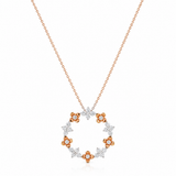 White and Rose Gold Flower Circle Pendant with Diamonds