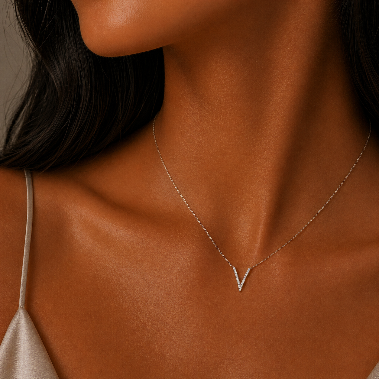 White Gold Pave V Necklace