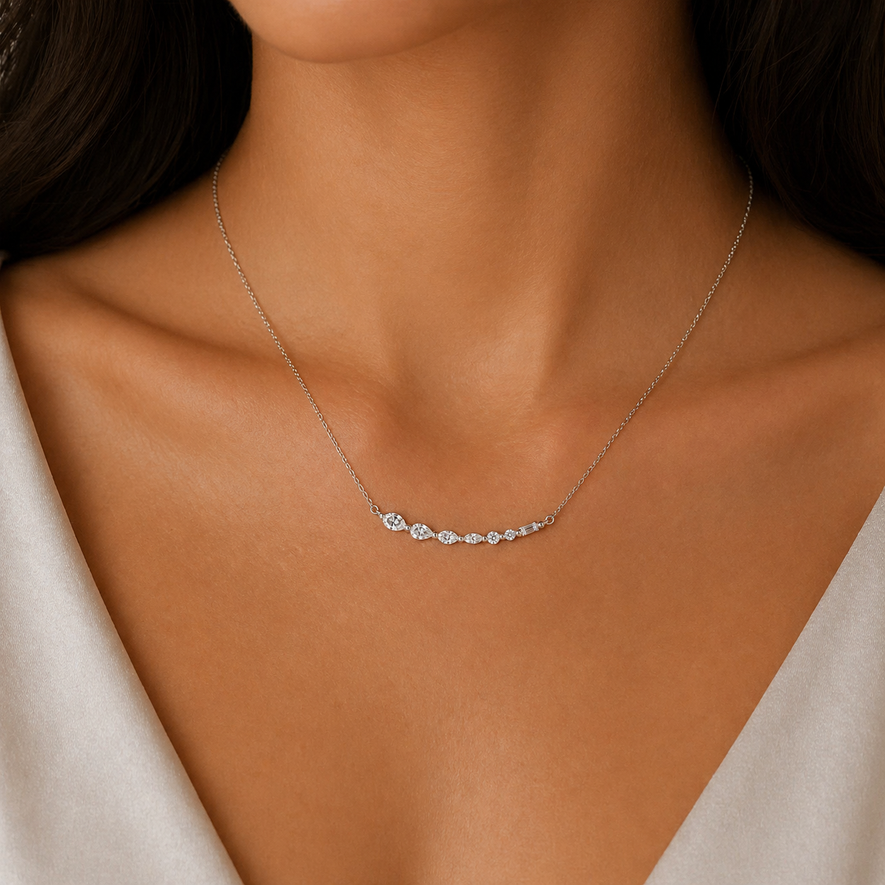 White Gold Diamond Bar Necklace