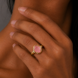 14K Yellow Gold Rose Quartz and Diamond Ring