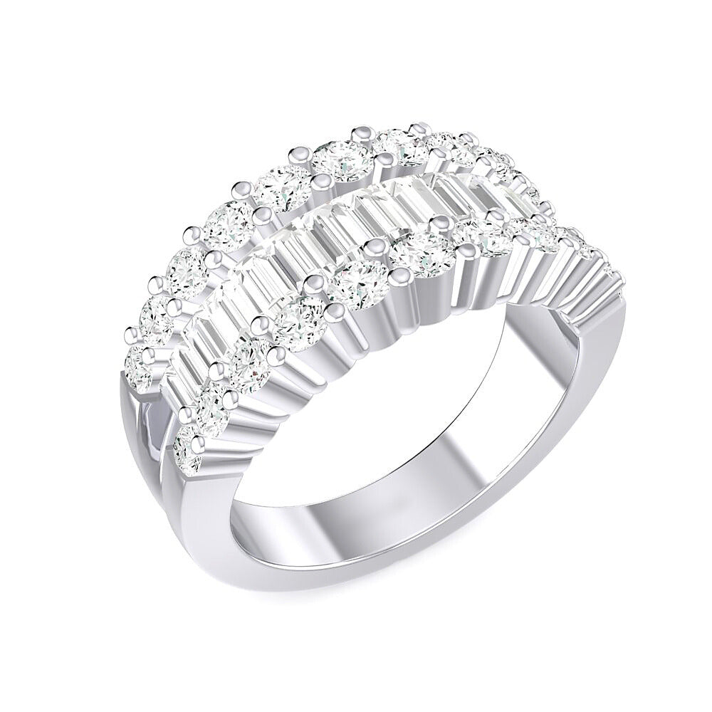 Baguette And Round Diamond Wide Fashion Ring