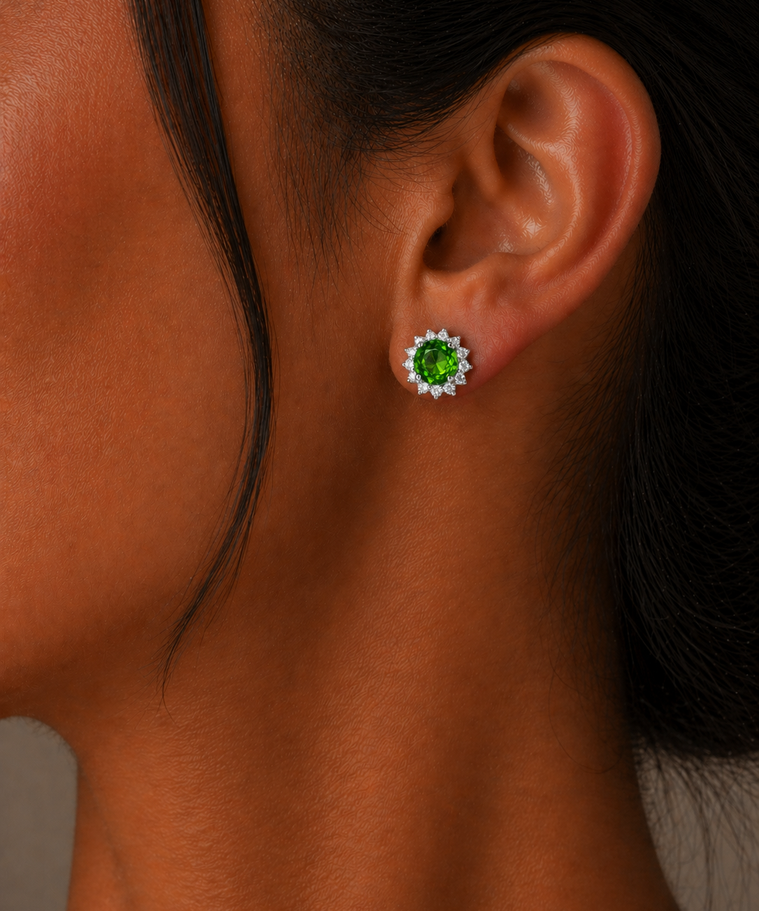 White Gold Chrome Diposide and Diamond Stud Earrings
