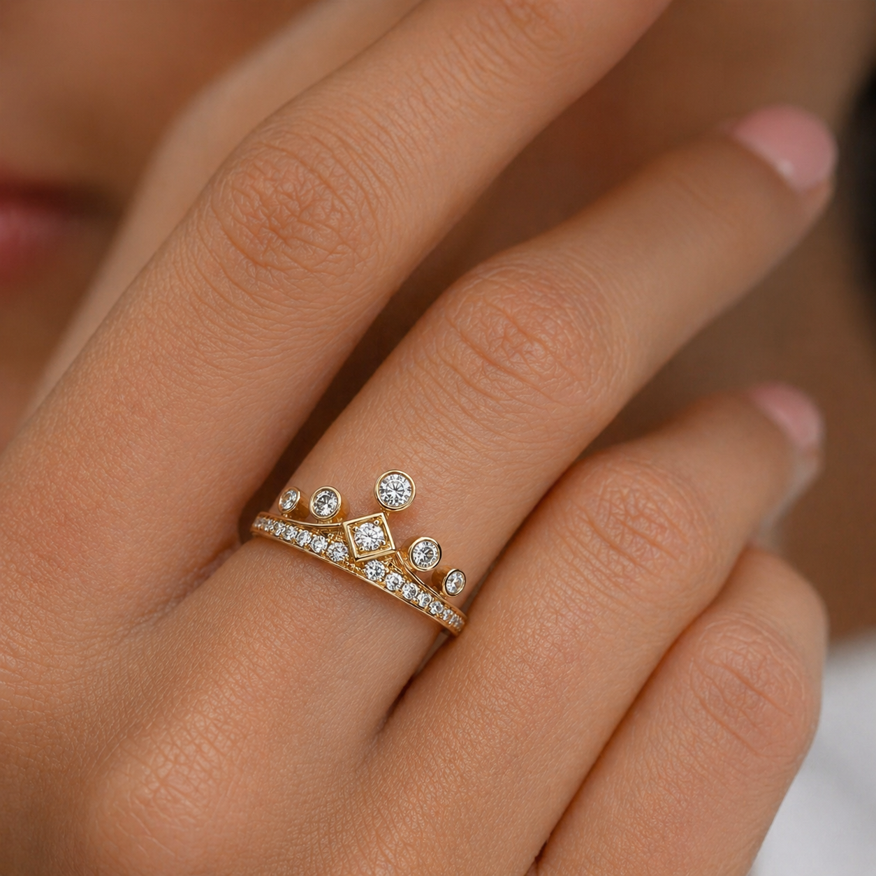 Yellow Gold Diamond Crown Ring