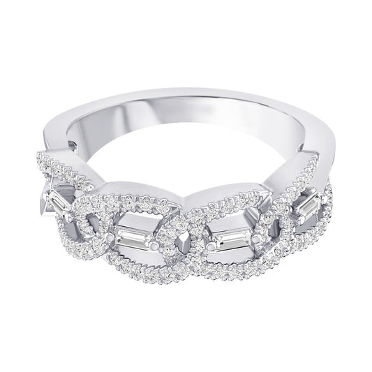 Twisted Pave Fashion Ring With Baguette Accents