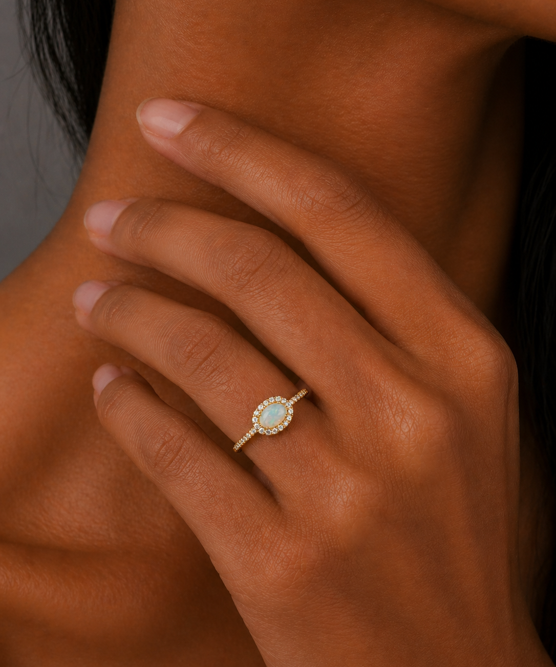 Yellow Gold Opal and Diamond Ring