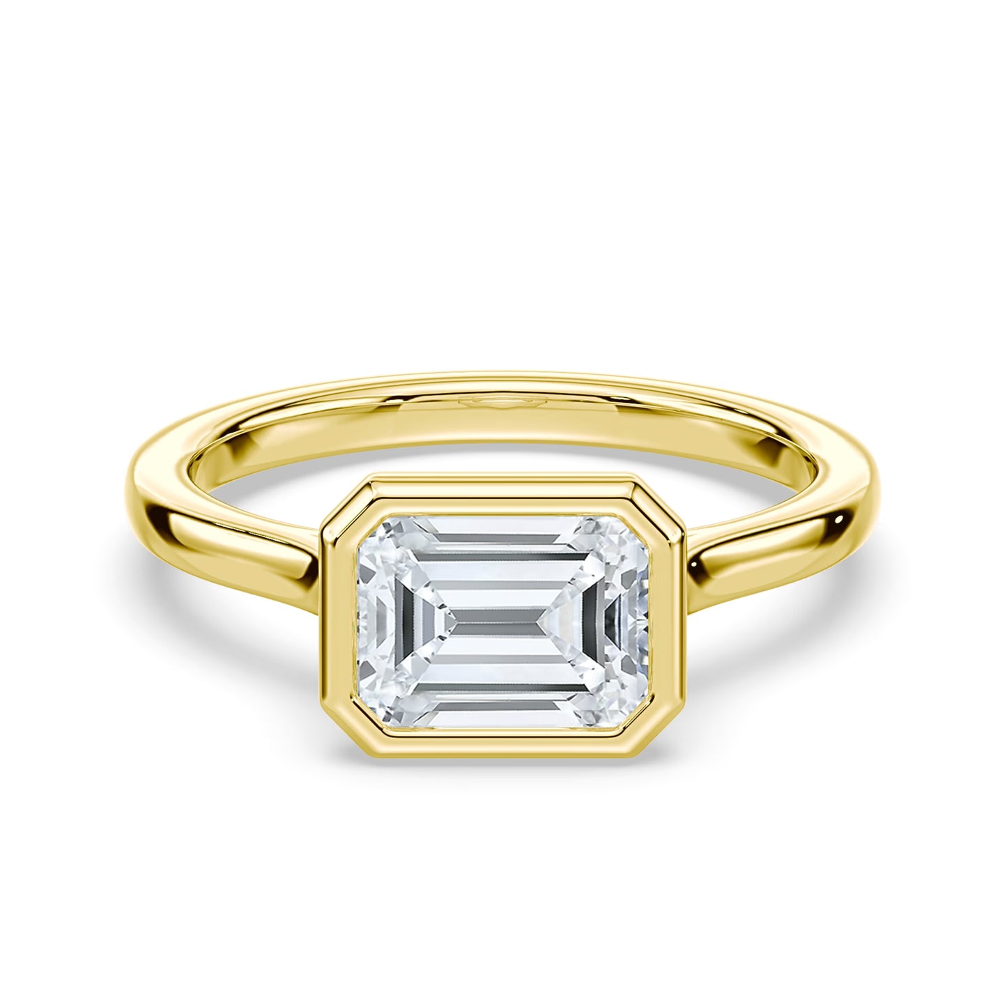 14K Yellow Gold East-to-West Emerald Bezel Solitaire