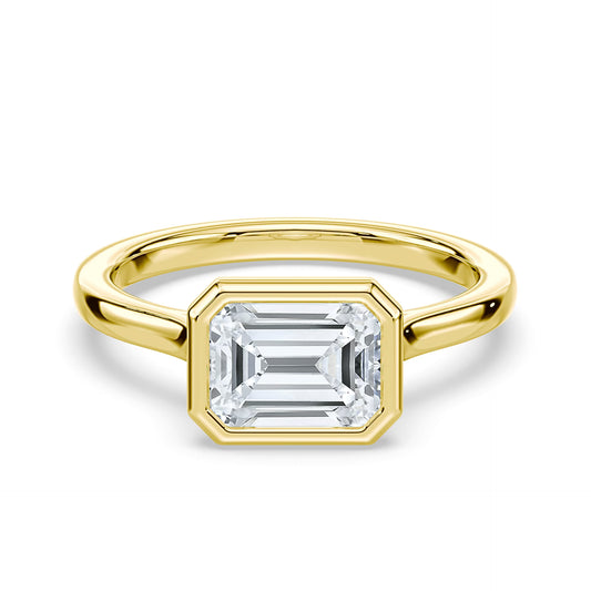 14K Yellow Gold East-to-West Emerald Bezel Solitaire