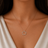 White and Rose Gold Flower Circle Pendant with Diamonds