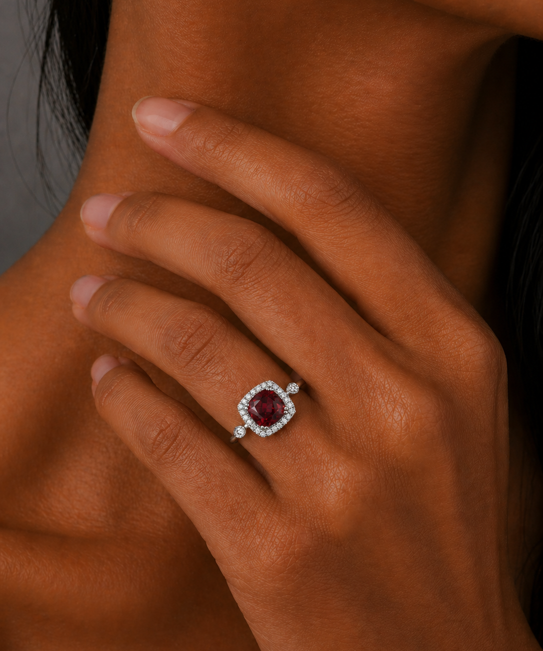 White Gold Rhodolite Garnet and Diamond Ring