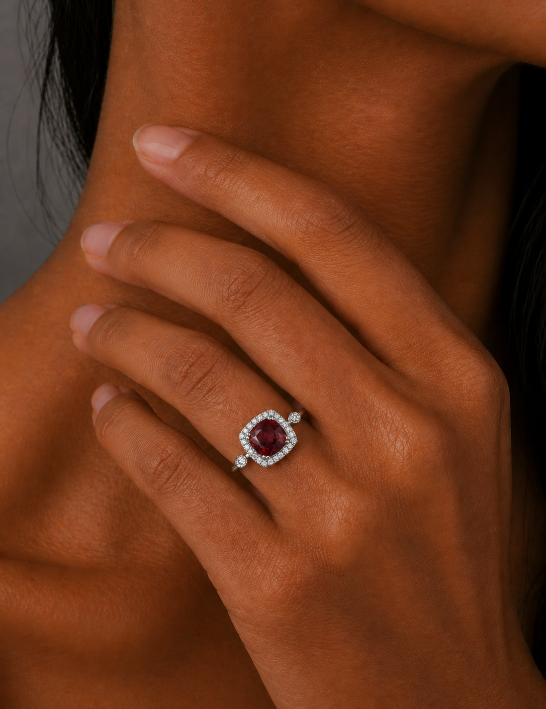White Gold Rhodolite Garnet and Diamond Ring