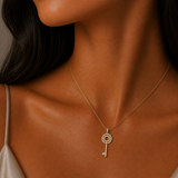 Yellow Gold Pave Diamond Key Pendant