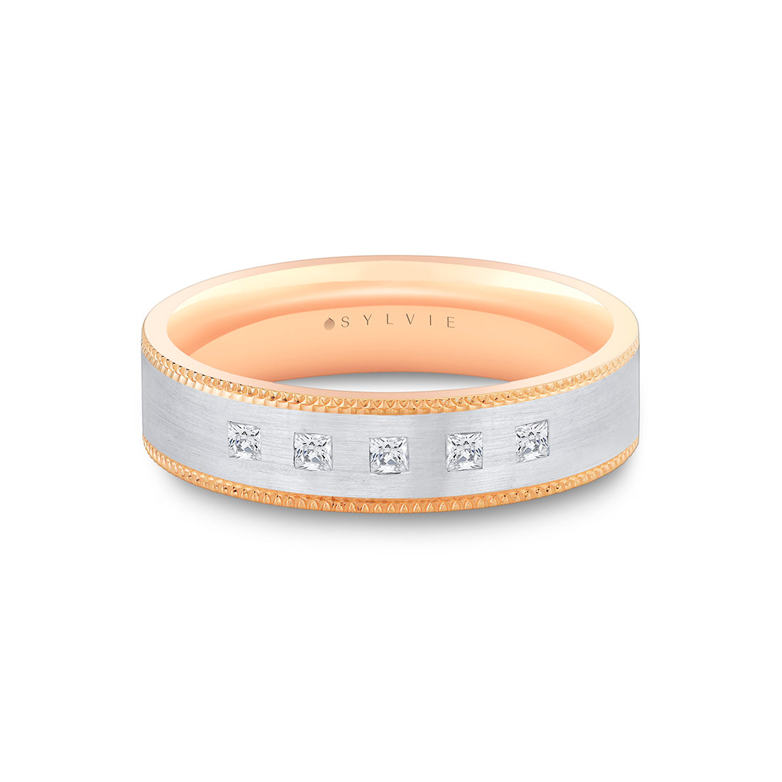 Heritage Two Tone Brushed Diamond Mens Band - Tristan
