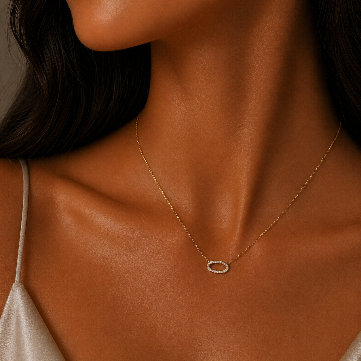 Yellow Gold Oval Pave Diamond Pendant