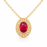 Yellow Gold Ruby and Diamond Halo Pendant
