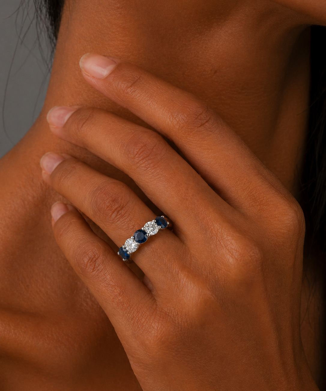 White Gold Sapphire and Diamond Five Stone Ring