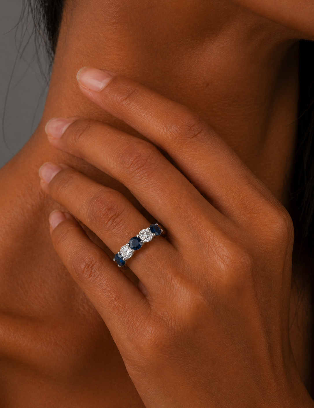 White Gold Sapphire and Diamond Five Stone Ring