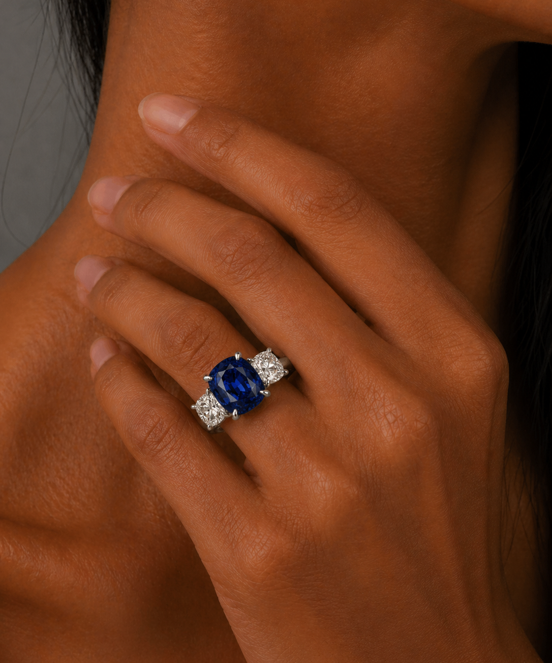 Platinum Sapphire and Diamond Three Stone Ring