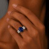 Platinum Sapphire and Diamond Three Stone Ring