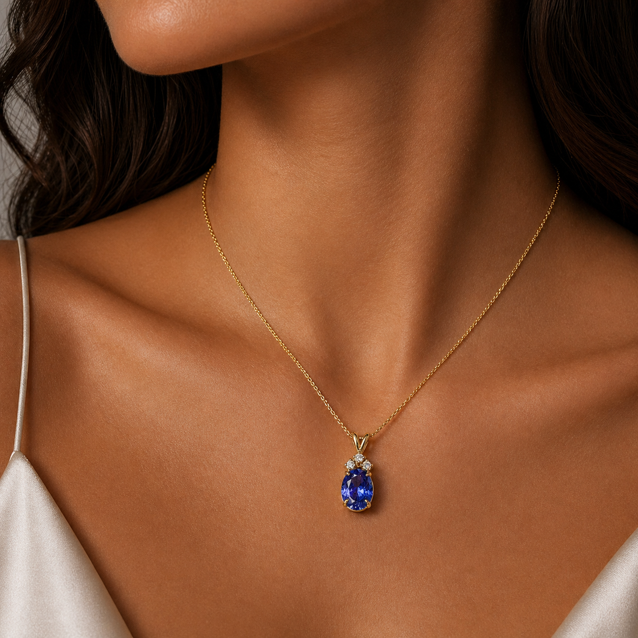 Yellow Gold Tanzanite and Diamond Pendant