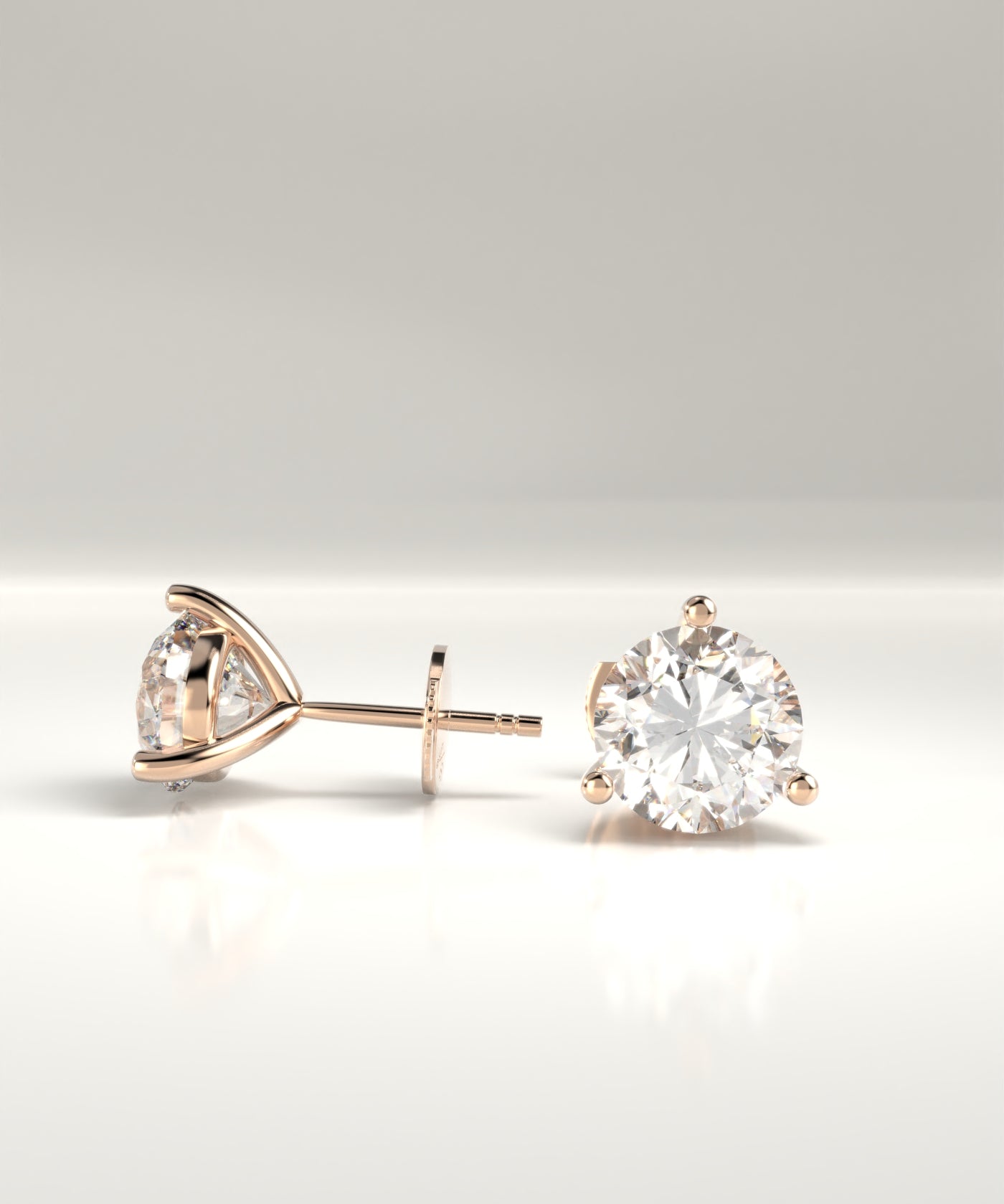 Eliza Round Three Prong Natural Diamond Stud Earrings