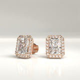 Marian Lab-Grown Emerald Cut Diamond Halo Stud Earrings