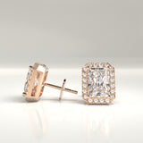 Marian Lab-Grown Emerald Cut Diamond Halo Stud Earrings