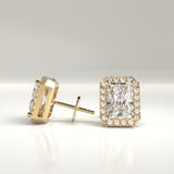 Marian Lab-Grown Emerald Cut Diamond Halo Stud Earrings