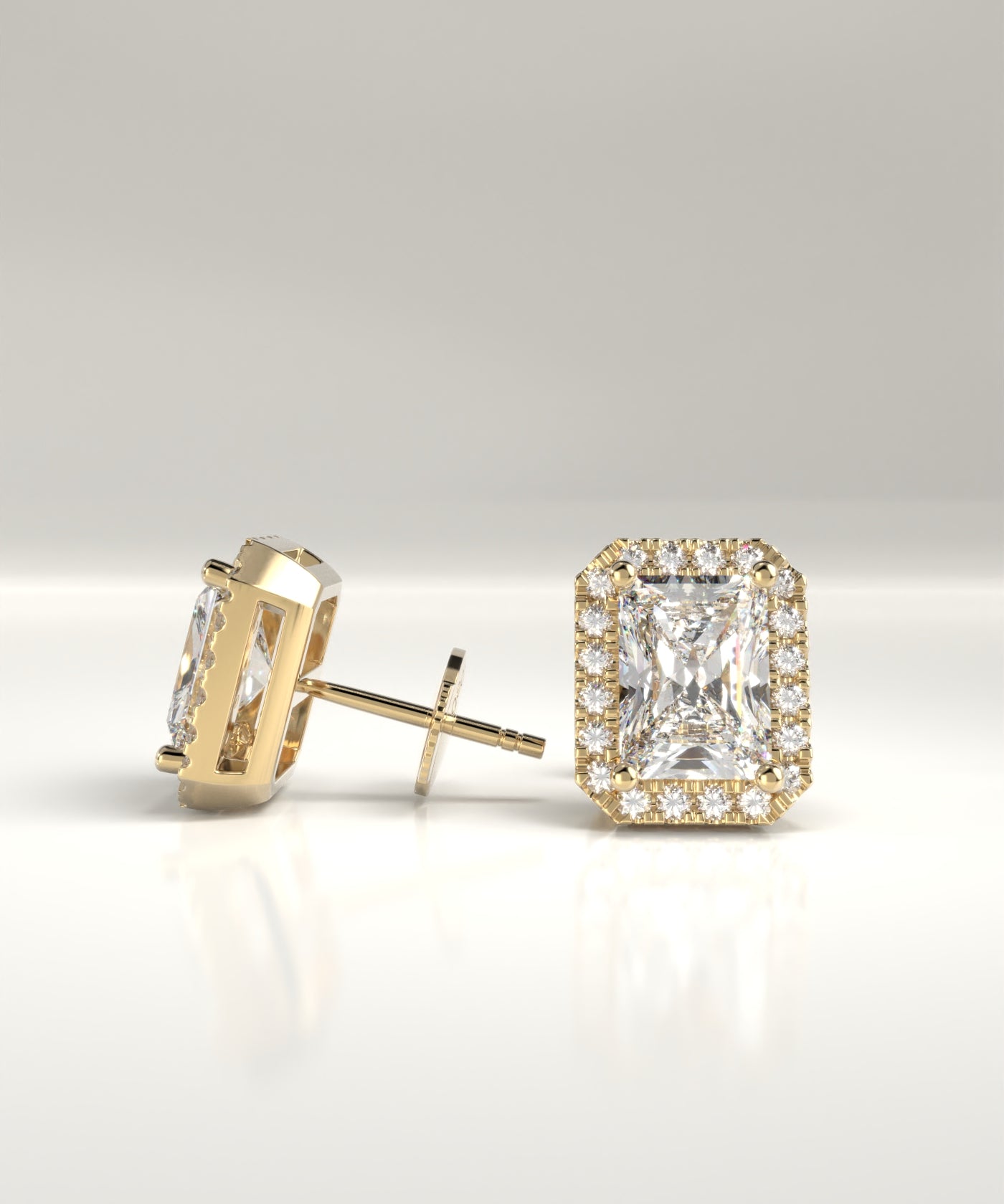 Marian Natural Emerald Cut Diamond Halo Stud Earrings