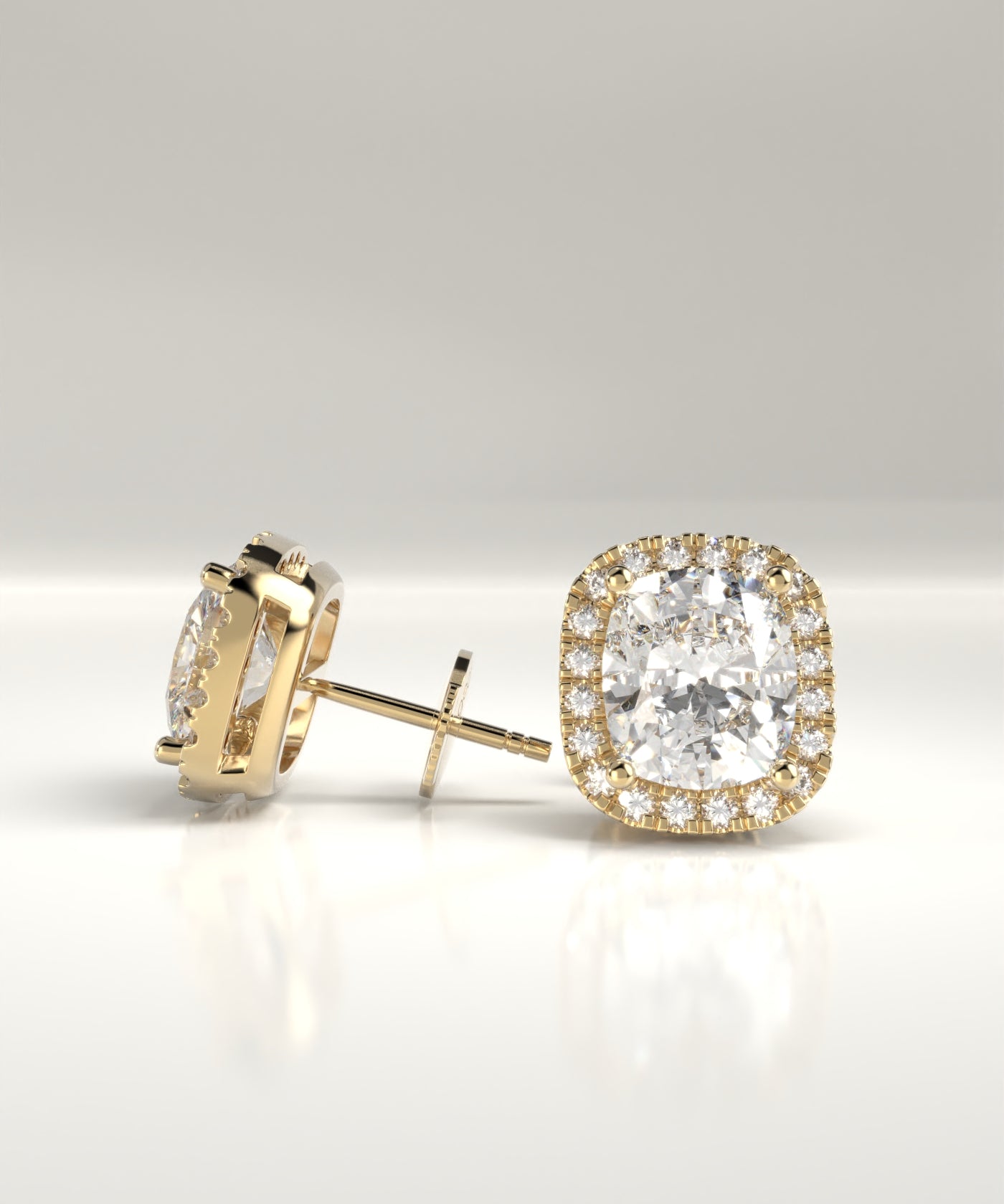 Marian Natural Cushion Diamond Halo Stud Earrings