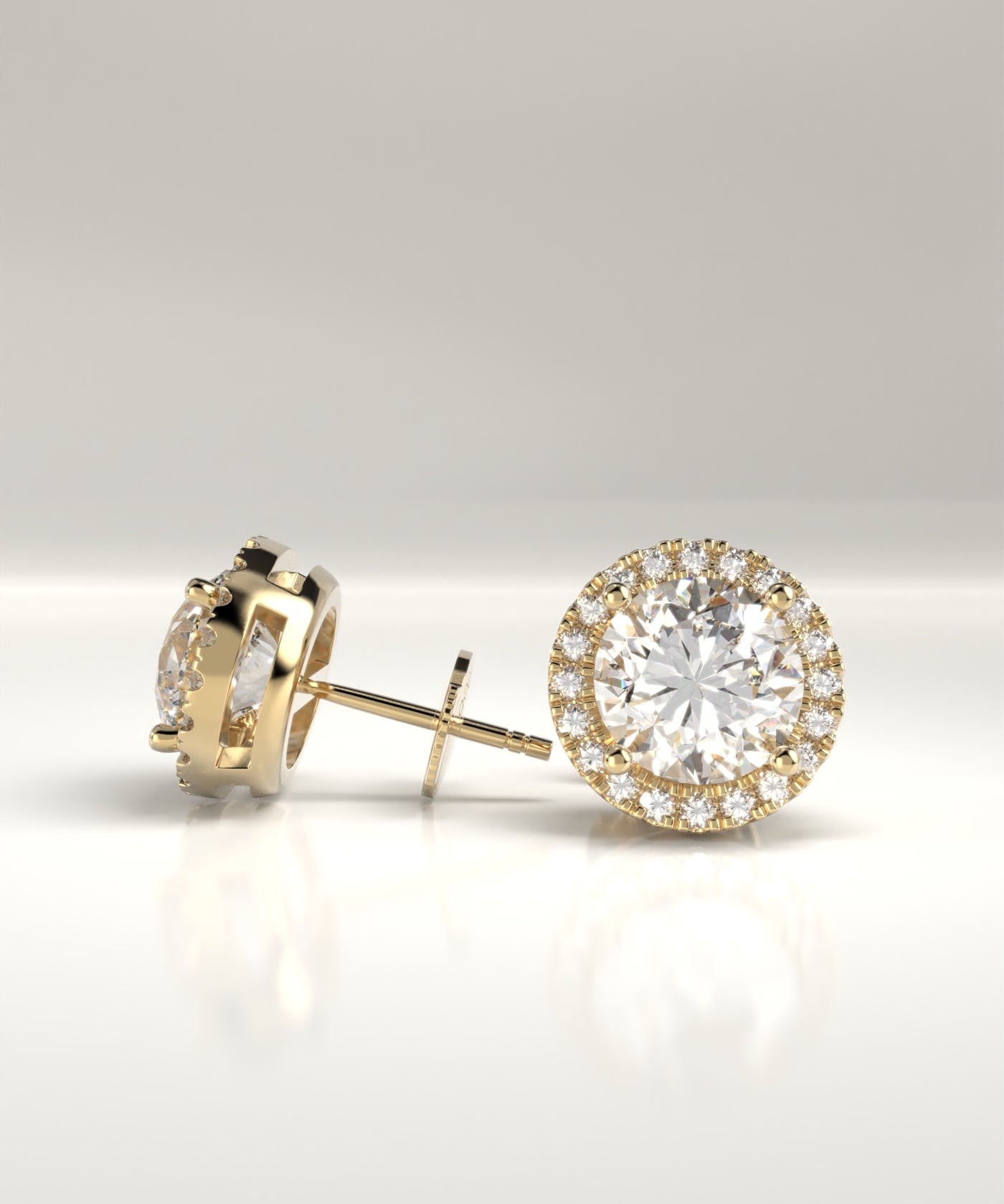 Marian Natural Round Diamond Halo Stud Earrings
