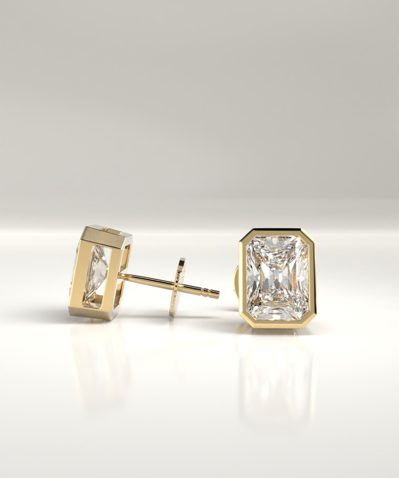 Billie Emerald Cut Natural Diamond Bezel Stud Earrings