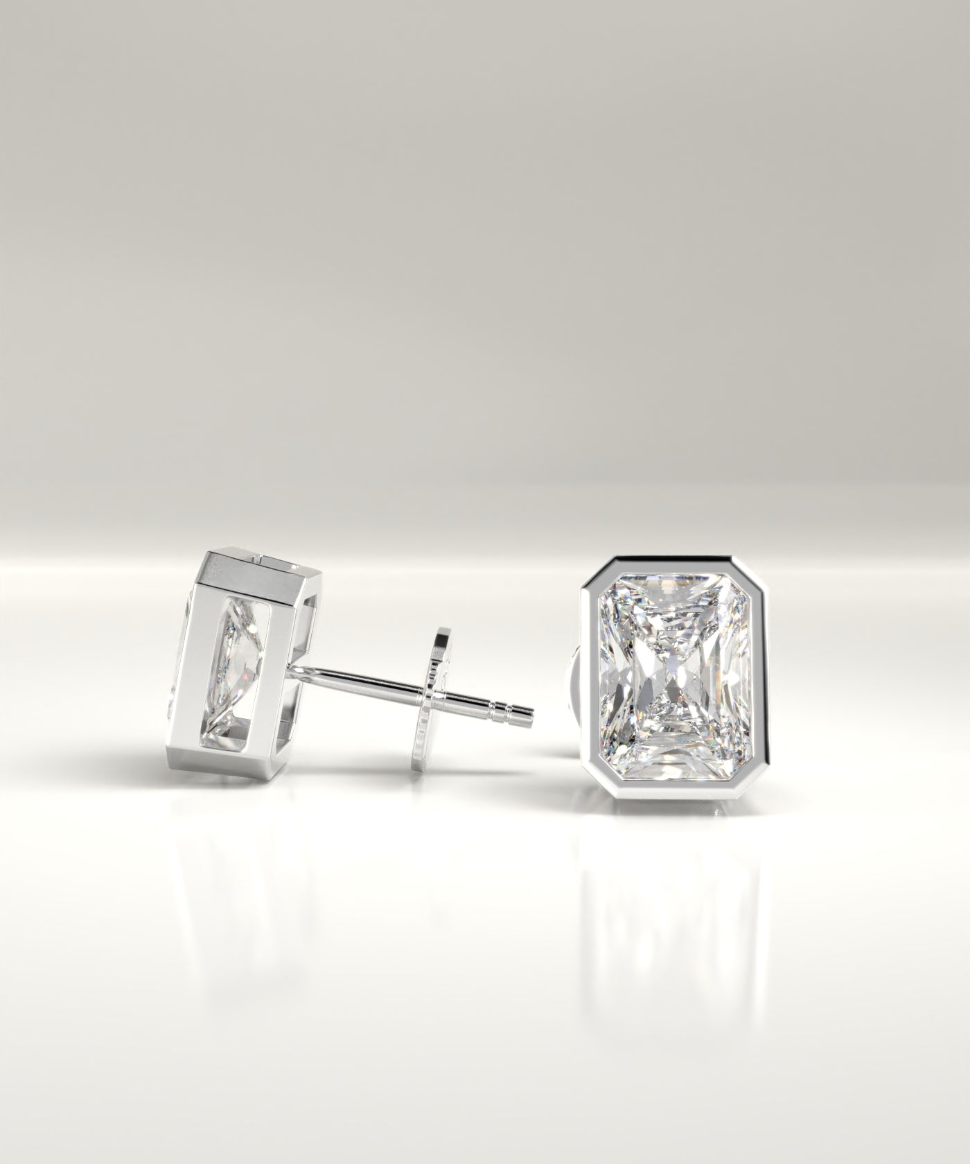 Billie Emerald Cut Lab-Grown Bezel Stud Earrings