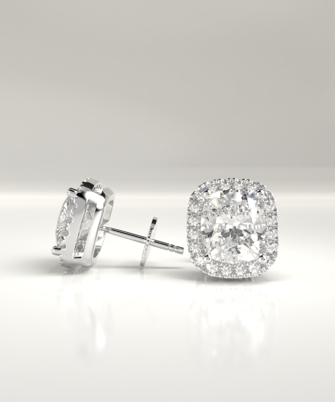 Marian Lab-Grown Cushion Diamond Halo Stud Earrings