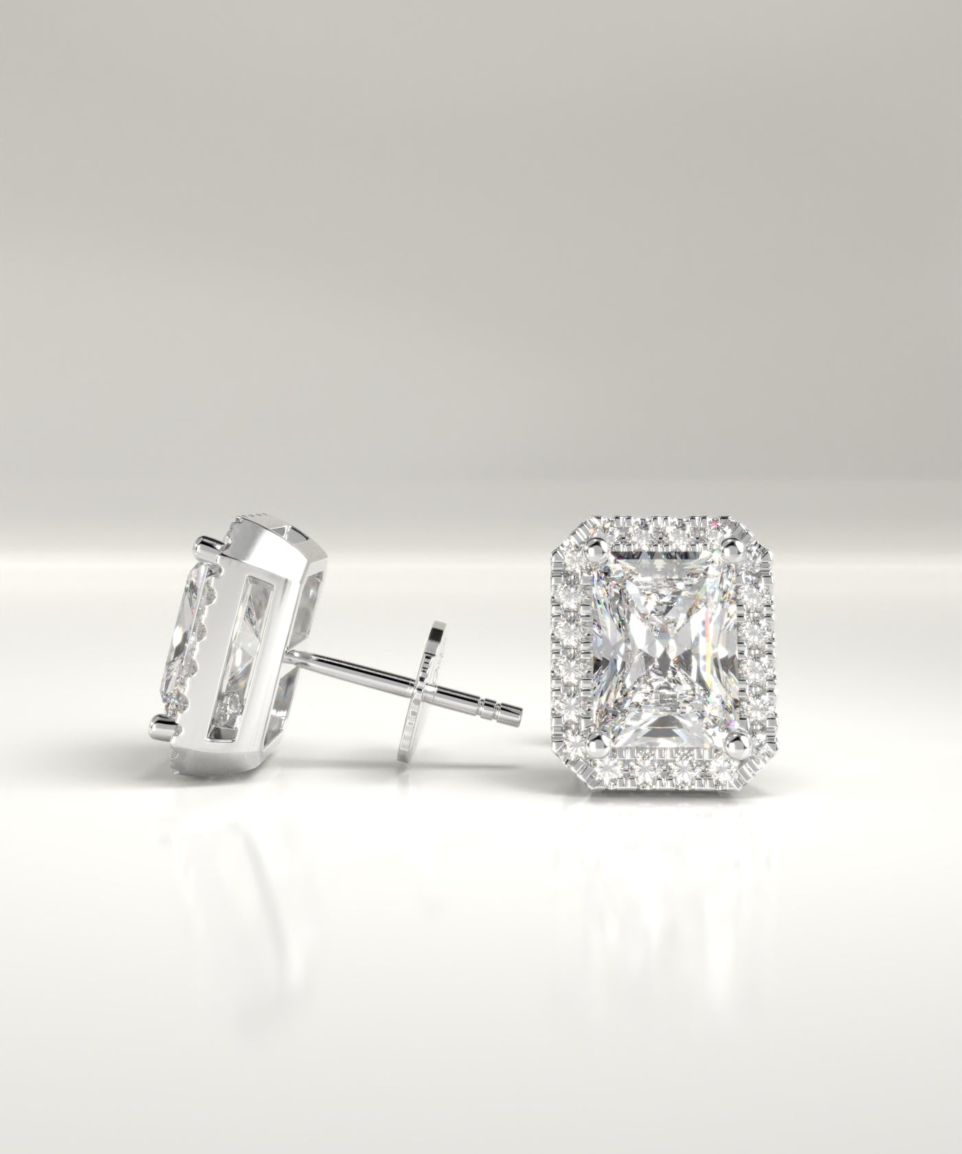 Marian Lab-Grown Emerald Cut Diamond Halo Stud Earrings